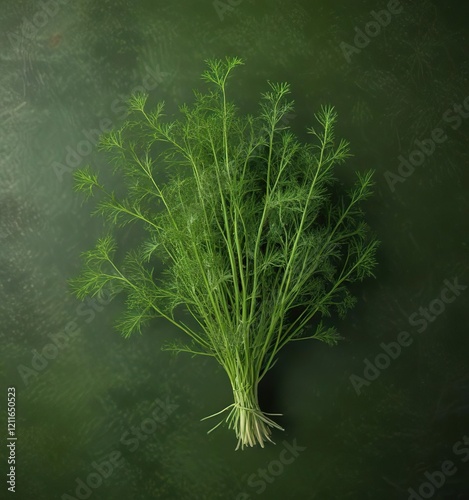 Freshly picked dill peduncle showcased on a vibrant green surface, white, picked, dill photo