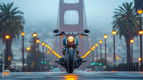 Harley Davidson Motorcycle on Golden Gate Bridge, San Francisco