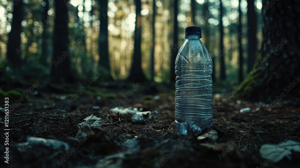 Obraz premium A discarded plastic bottle in a forest, highlighting environmental concerns with a focus on ecology.