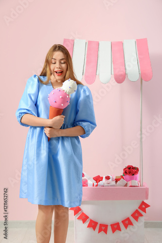 Young woman with ice cream ...