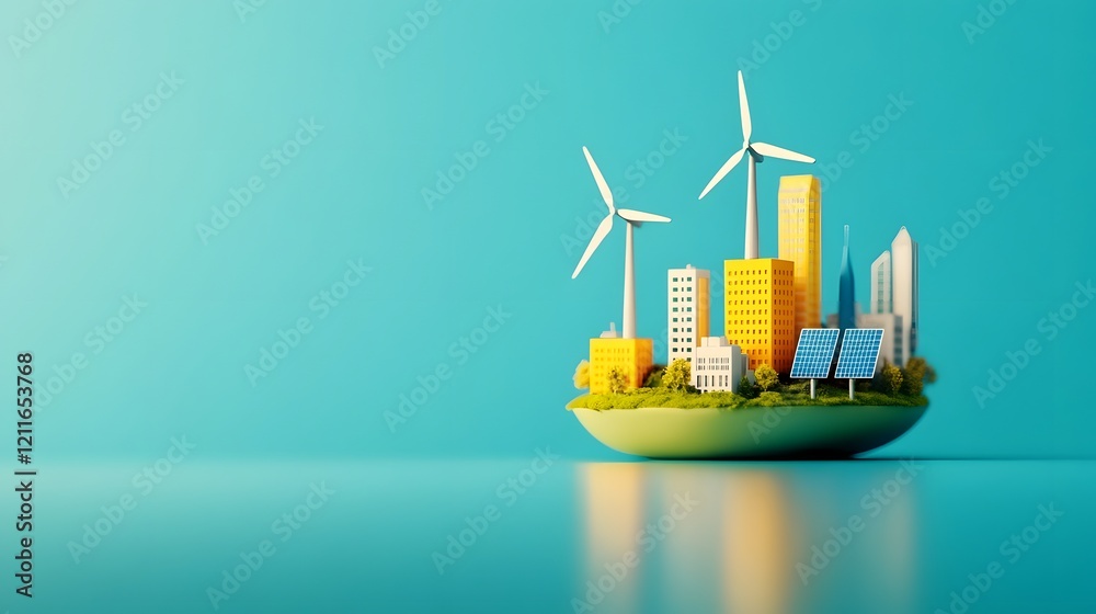 Obraz premium Futuristic Floating Island City Powered by Renewable Energy Technologies