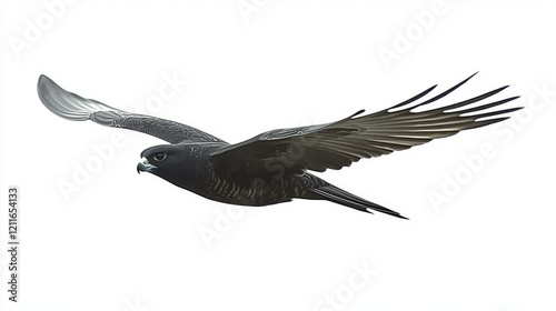 black falcon isolated image: powerful raptor in motion with wings spread photo