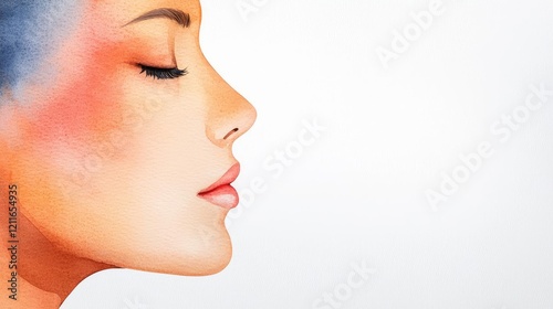 Sponge watercolor concept. A serene watercolor illustration of a woman's profile, showcasing calmness and beauty.