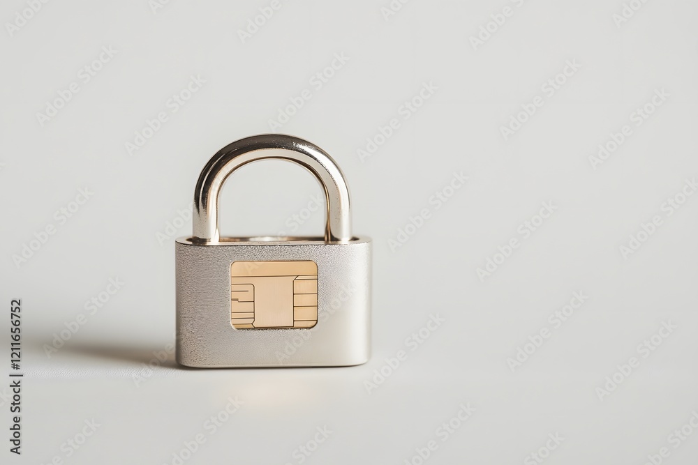 Metallic Padlock Securely Guarding a Credit Card Against a Minimalist White Background Metallic Padlock Securely Guarding a Credit Card Against a Minimalist White Background