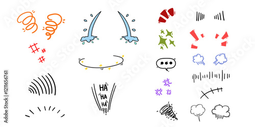 Comic Dramatic reaction Collection,anime and manga effect set,Hand Drawn set,Emotion react doodle,Hand Drawn drawing set.