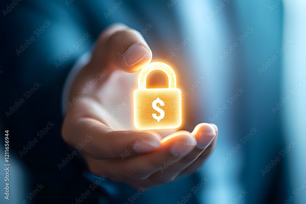 Businessperson s Hand Presenting Luminous Lock with Dollar Symbol Futuristic and Professional Businessperson s Hand Presenting Luminous Lock with Dollar Symbol Futuristic and Professional