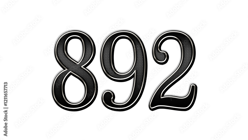 black metal 3d design of number 892 on white background. black metal 3d design of number 892 on white background.