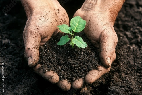 Wallpaper Mural Hands cupping a small seedling in dark soil. Torontodigital.ca