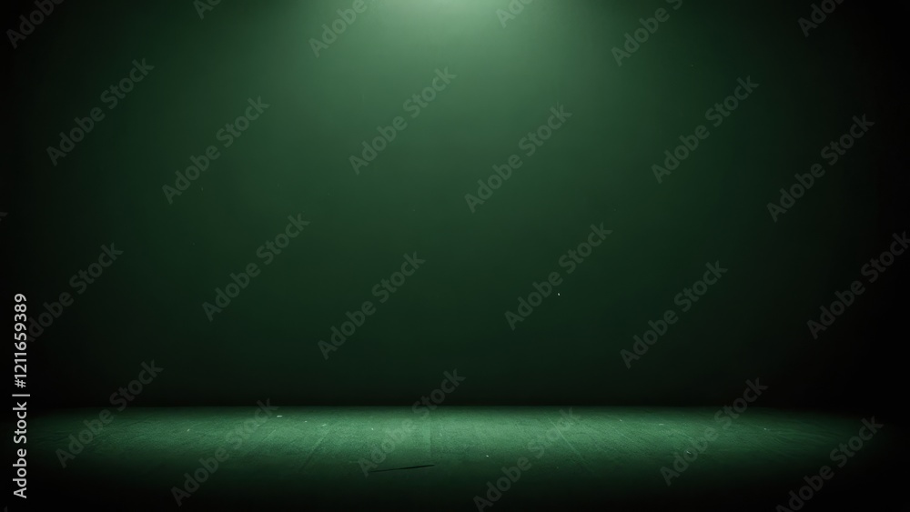 Obraz premium Dark green backdrop with soft lighting, creating a serene and dramatic atmosphere for presentations
