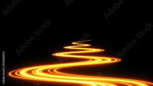 Light trail flash, neon yellow and orange golden glow path trace effect. Light trail wave, fire path trace line, car lights, optic fiber and incandescence curve twirl, glowing spiral energy swirl flow