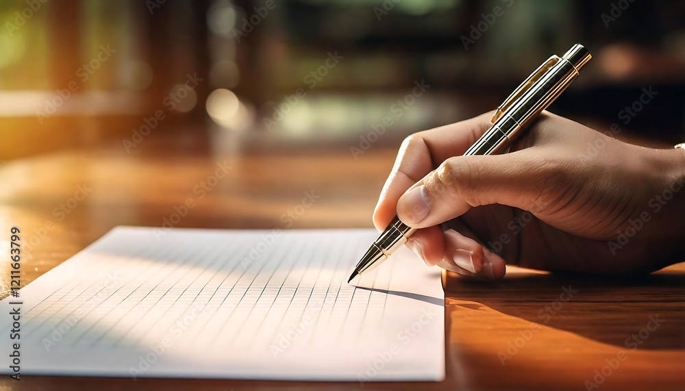 Hand writes on paper with pen Hand writes on paper with pen