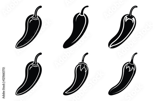 Hot chili peppers set, chili vector icon silhouette set fruit and vegetable with white background