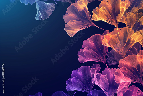 Floral Tropical Gingko Leaves background in neon colors photo