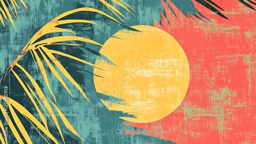 Abstract Tropical Sun Palm Leaf Design