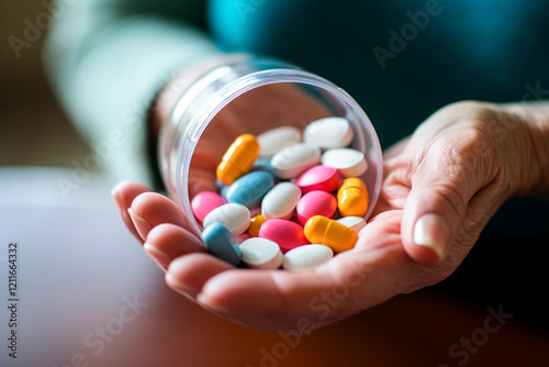 Senior in a moment of self-care, with medications that support daily vitality photo