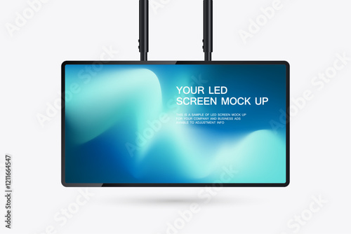 A hanging technology LED Screen Mockup in 3Ds of Realistic screen light box vector. editable LED vector Illuminated TV lightbox with empty space for design. for Restaurants.