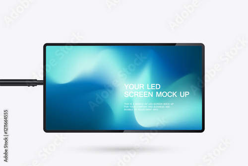 A hanging technology LED Screen Mockup in 3Ds of Realistic screen light box vector. editable LED vector Illuminated TV lightbox vector designs.