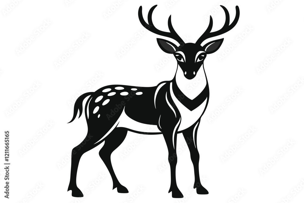 Black silhouette of a standing deer on a white background Black silhouette of a standing deer on a white background