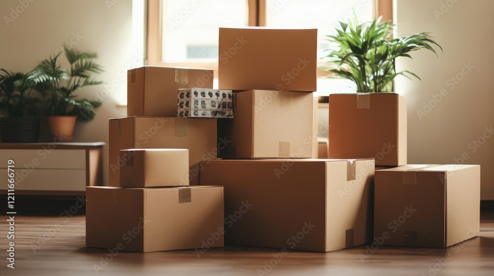 A pile of brown cardboard boxes packed and ready to be shipped, perfect for moving house or sending a gift. A pile of brown cardboard boxes packed and ready to be shipped, perfect for moving house or sending a gift.