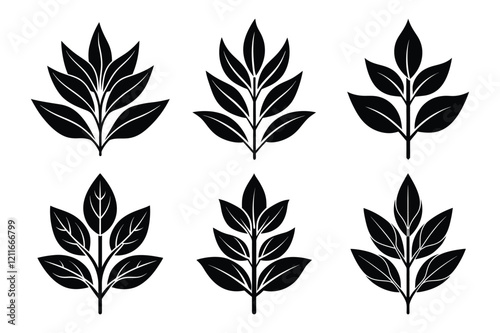 Simple Bay Leaves Icon set. Clean Silhouette Illustration for Design Flexibility