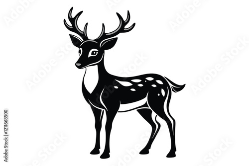 black and white deer white background