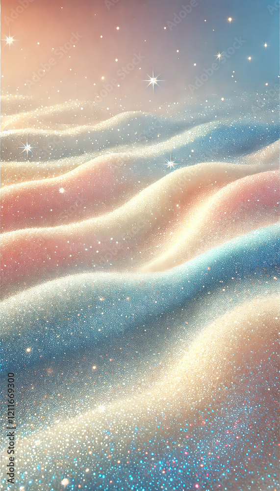Fototapeta premium Abstract design featuring soft sparkling texture. Blurred refraction light. Copy space. Wallpaper. Cover design. Vertical background.