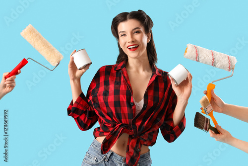 Beautiful pin-up woman hold...