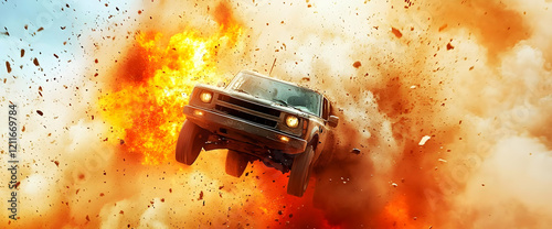 SUV Exploding, Airborne, Action Scene