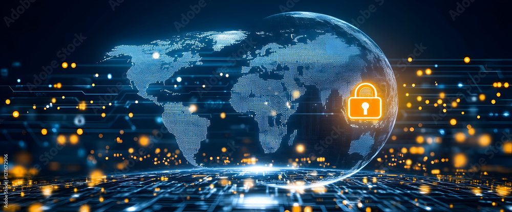 Obraz premium Global network security digital lock