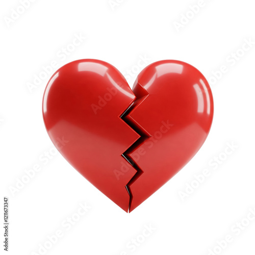 3D Red Heart broken to two piece  icon or logo, broken heart concept, breakup or divorce, heartbreak regret, separated couple, tragic love. Broken Red Heart Emoji.