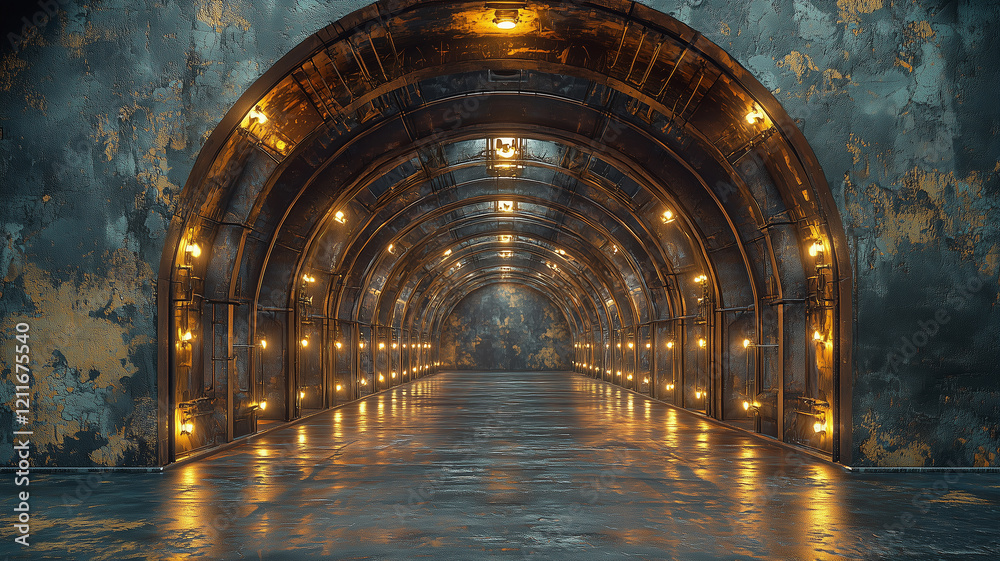 Obraz premium Dark Arched Tunnel with Glowing Lights