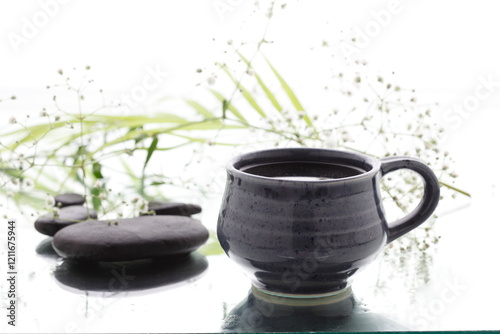 cup of black coffee on white background 