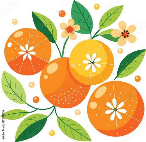 orange fruit, leaves and branches