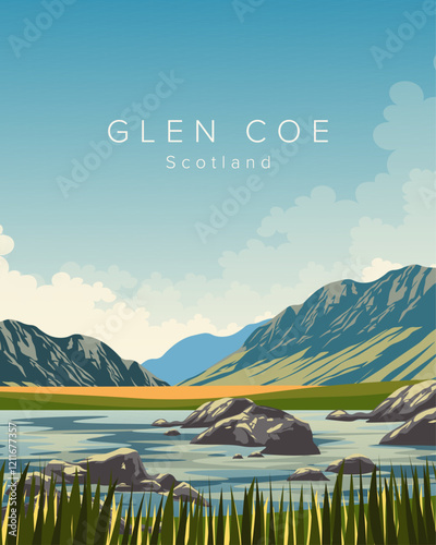 Glen Coe Scotland travel poster, banner