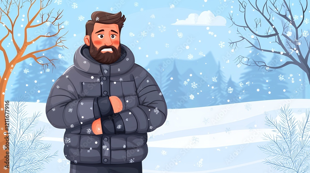 Freezing Cold Man in Snowy Landscape Freezing Cold Man in Snowy Landscape