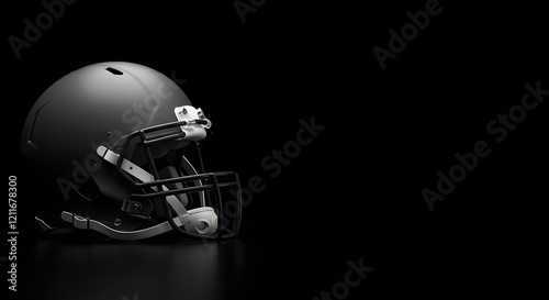 Football helmet on a solid black background with space for text or branding in sports equipment and athletic photography
