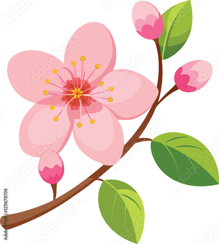 pink cherry tree, illustration, vector on white background