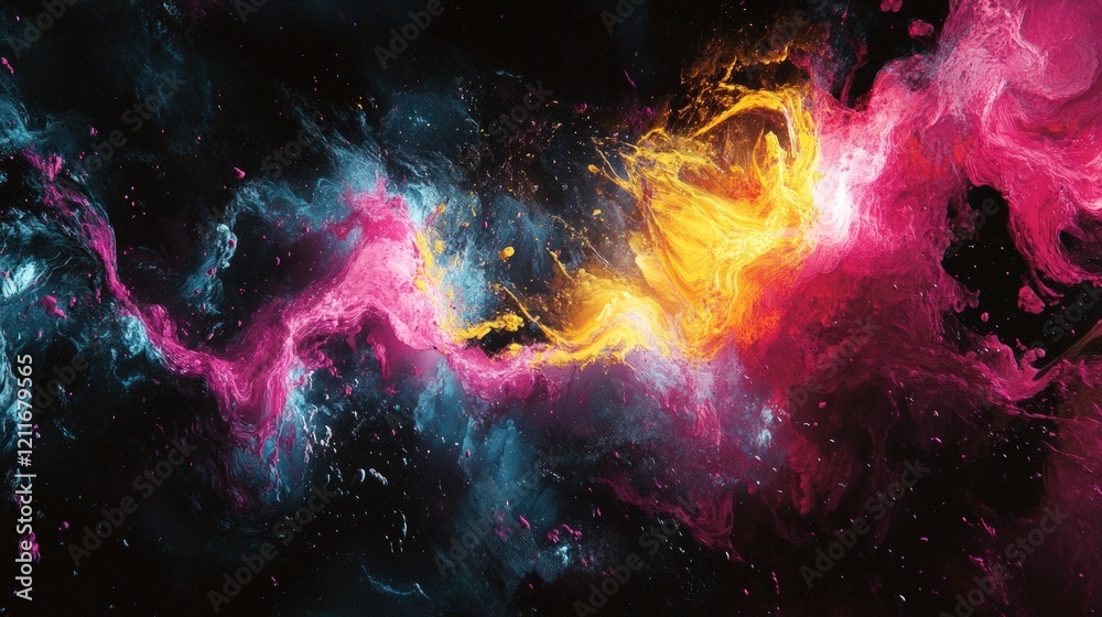 Fototapeta premium Abstract cosmic swirl of vibrant colors blending in a dark space background