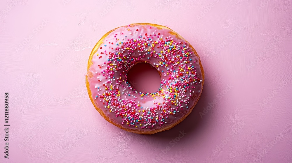 Displaying a Pink Donut with Colorful Sprinkles Displaying a Pink Donut with Colorful Sprinkles