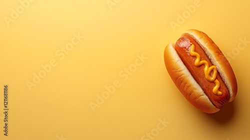 Displaying a Hot Dog with Mustard on Yellow