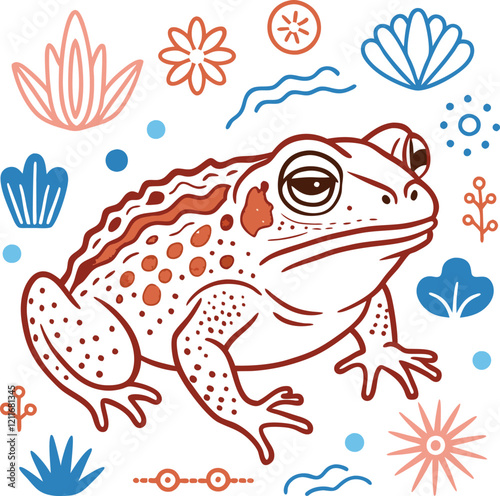 hand drawn frog with flowers