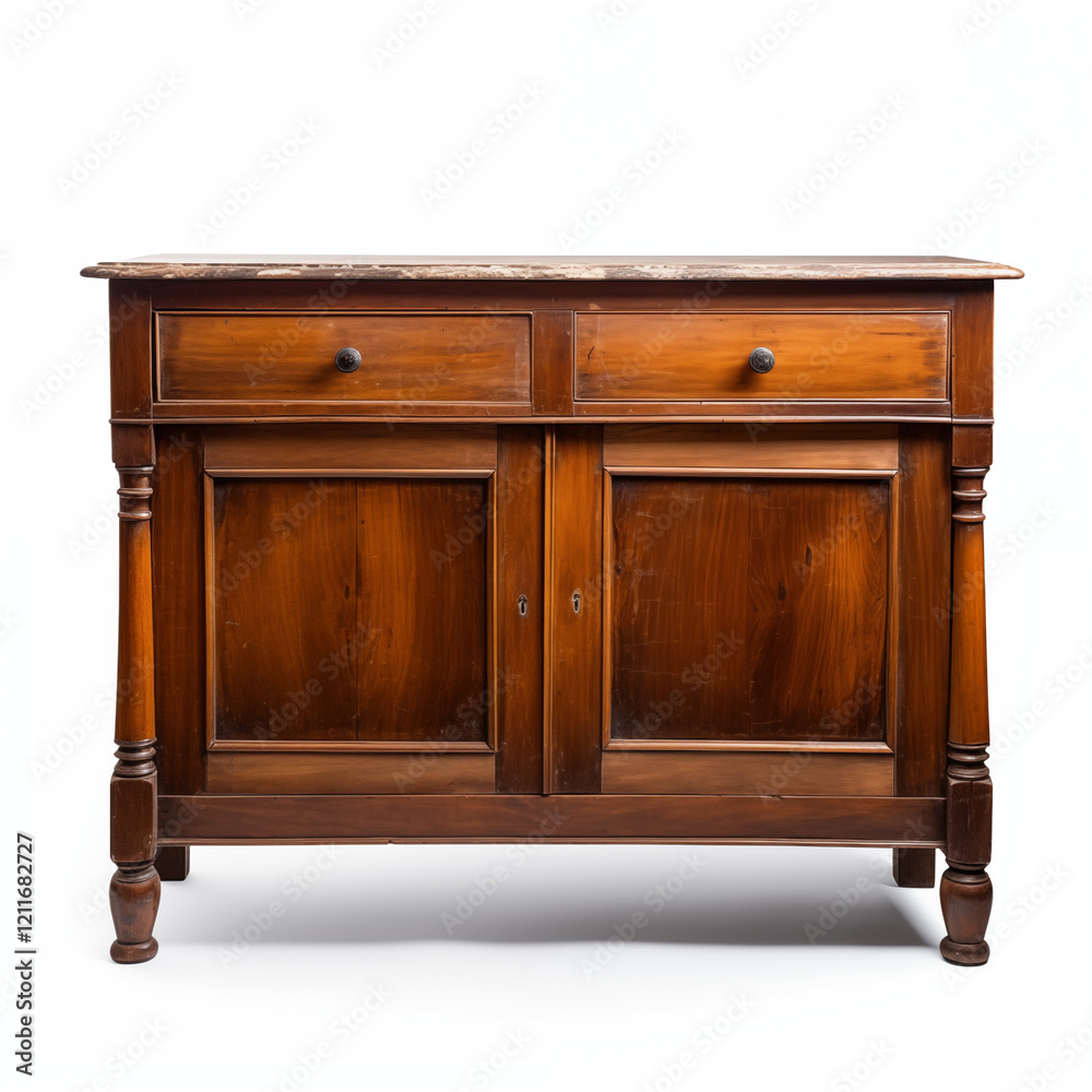Antique Wooden Sideboard with Marble Top Two Drawers Two Doors Antique Wooden Sideboard with Marble Top Two Drawers Two Doors
