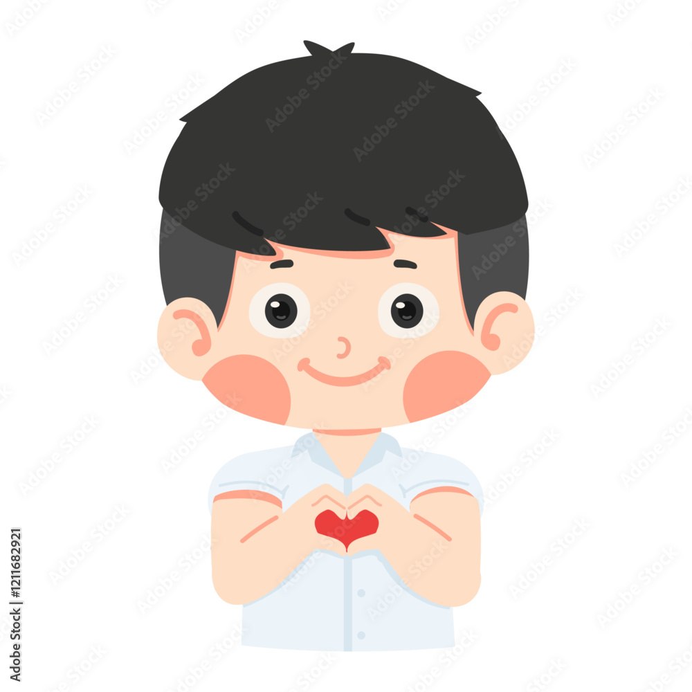 Kid boy student making a heart shape Kid boy student making a heart shape