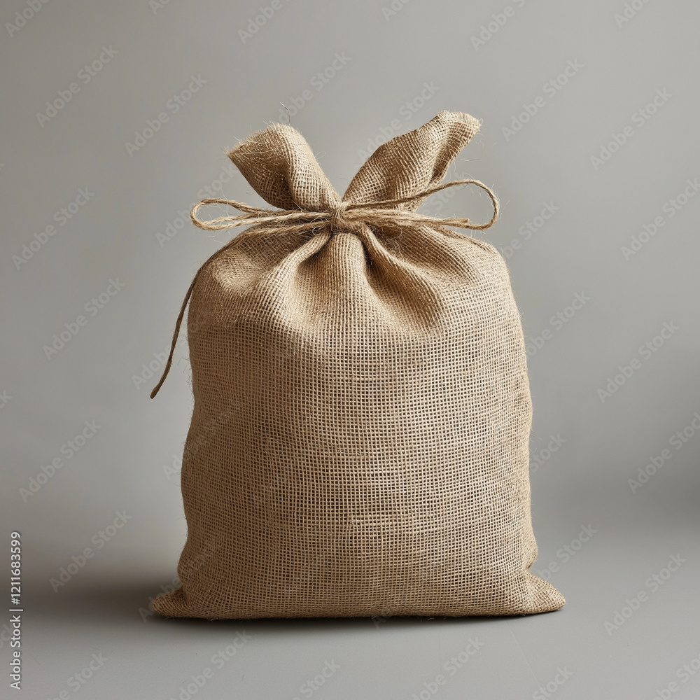 Simple Jute Twine Bag with Soft Gray Background and Backlighting for Natural Storage Simple Jute Twine Bag with Soft Gray Background and Backlighting for Natural Storage