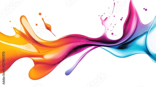 Colorful paint splashes flowing, white background, vibrant design, marketing