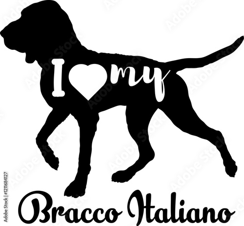 Bracco Italiano dog silhouette, dog, breeds, logo, vector, love me love my dog, silhouette, i love my dog, animal, illustration, icon, sign, design, black, symbol, pet, love