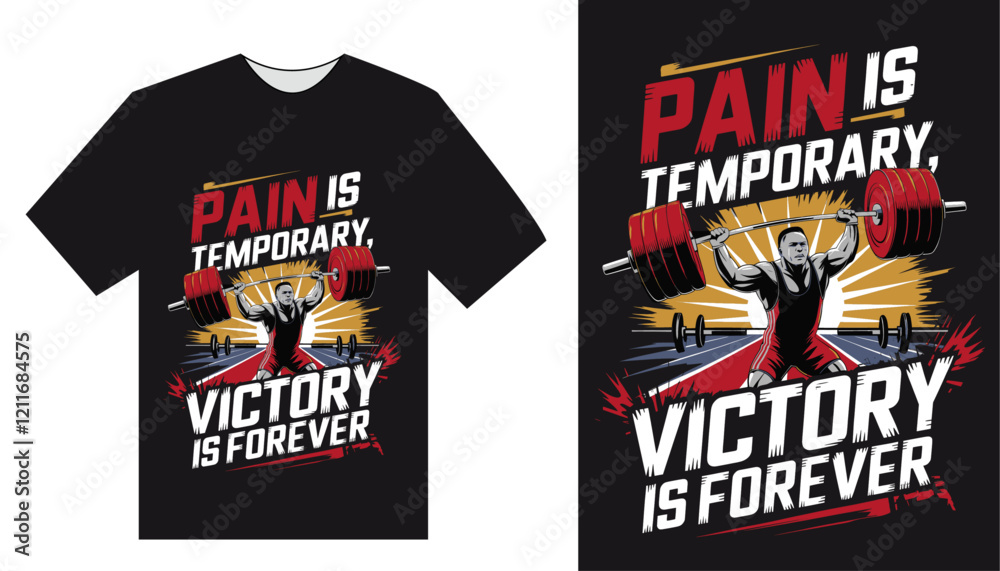 Pain Is Temporary, Victory Is Forever Motivational Gym T-Shirt Design for Fitness Enthusiasts, Weightlifters, and Bodybuilders Pain Is Temporary, Victory Is Forever Motivational Gym T-Shirt Design for Fitness Enthusiasts, Weightlifters, and Bodybuilders