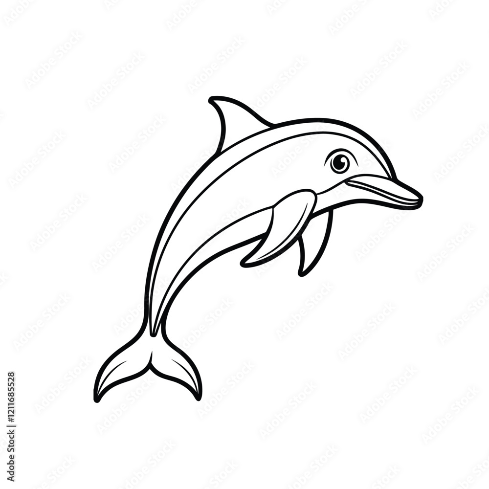 Fototapeta premium Dolphin isolated line art on white background