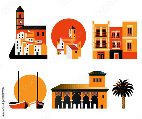 set of european cityscapes vector illustrations