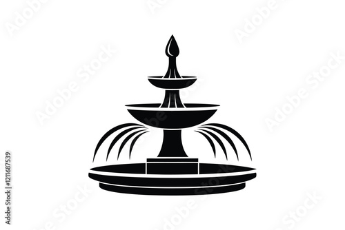 Water fountain silhouette vector illustration on a white background, outdoor design